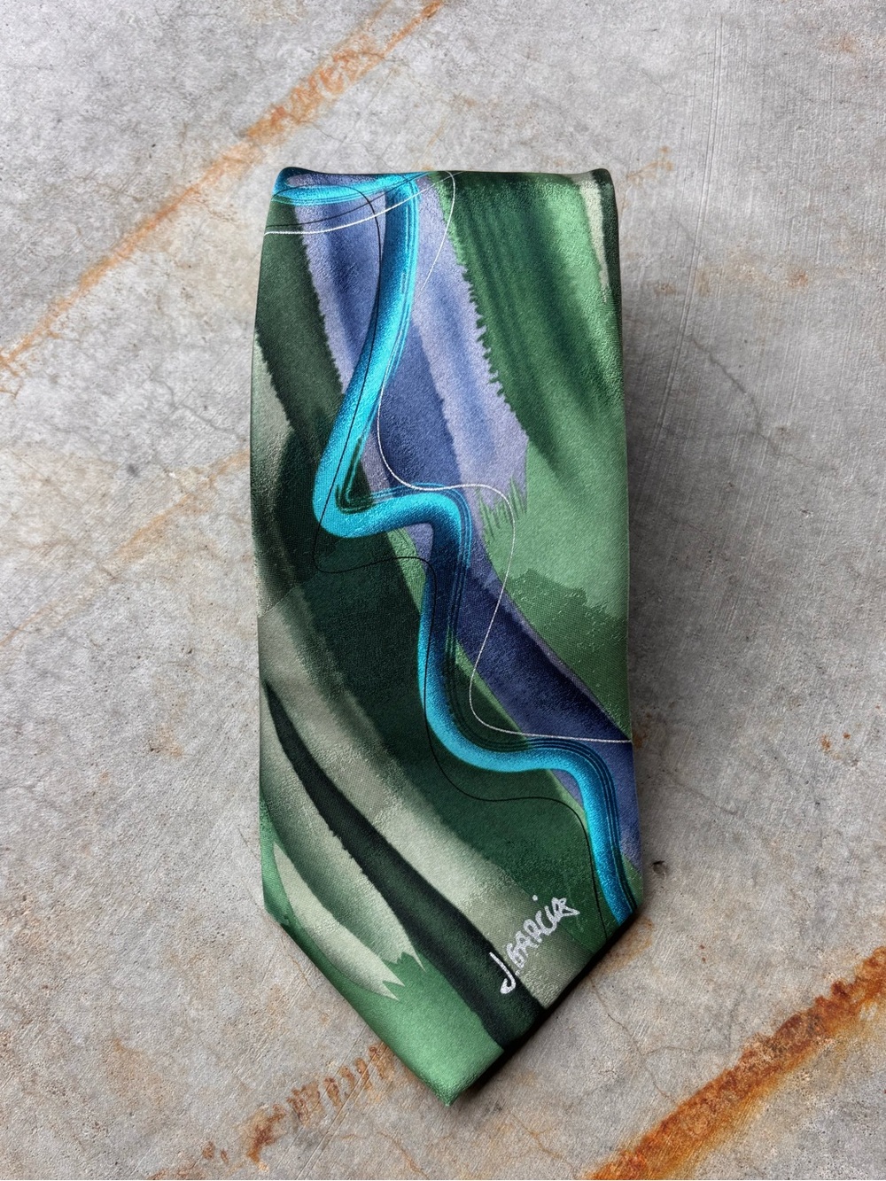 Vintage J. Garcia Abstract Silk Tie Green Blue Y2K Dadcore Statement Tie
